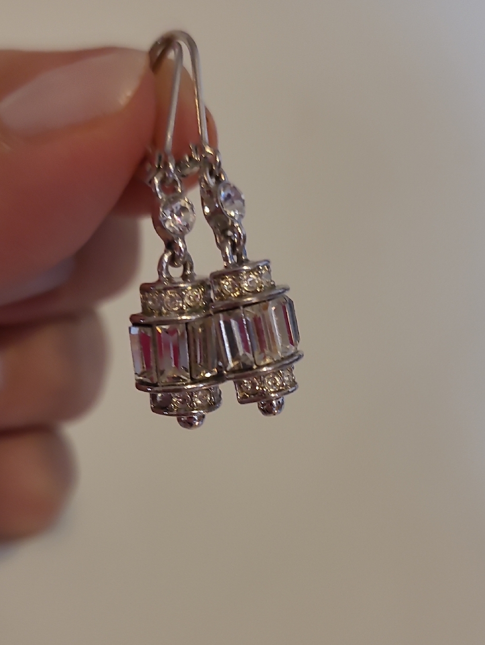 Silver Crystal Drop Earrings - Elegant Clear Stone Dangle - Picture 5 of 6
